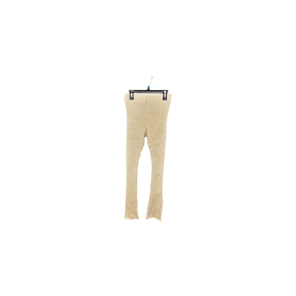 Zara Womens‎ Ribbed Knit Pants Size Small Beige Lettuce Hem Baby Flare Leggings - Picture 3 of 5